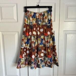 PixieGirl Skirt Girls 10/12 Brown Halloween Cat Pumpkin Print Tiered Fall Autumn